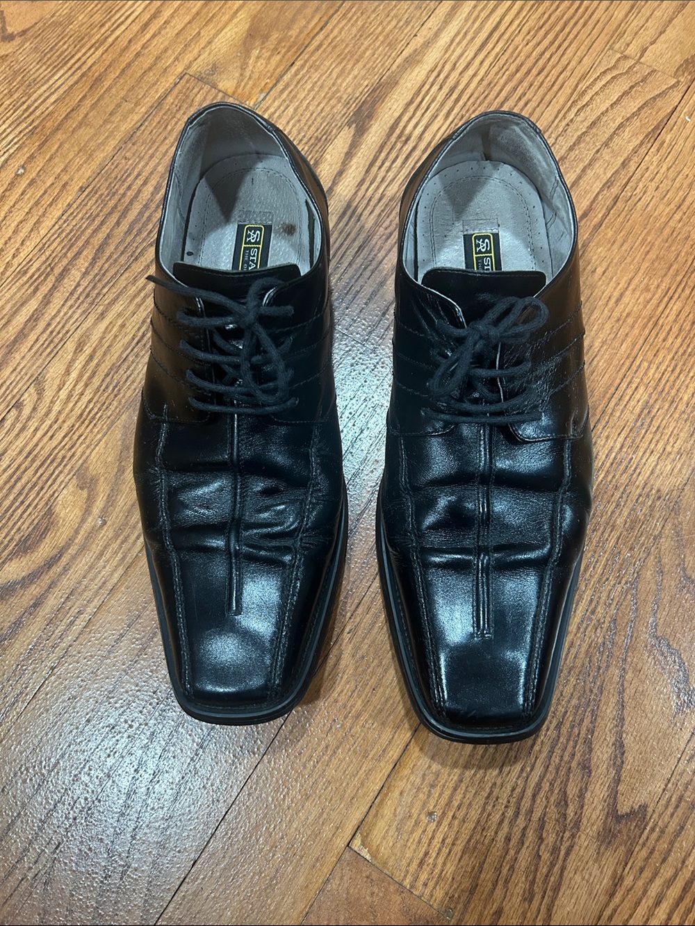 Stacy Adams Black Square-Toe Lace-Up Dress Oxfords
